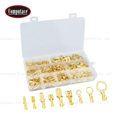 SOCARO 450PCS Assorted Brass Crimp Terminal Kit 2.8/4.8/6.3mm Male & Female Spade & Ring Terminals Bagged
