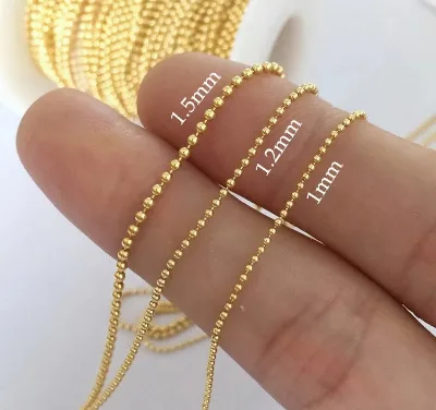 GP Bead Ball Chain Permanent Jewelry Chains 14k Gold Filled Silver S925 Faceted Beads Unfinished Beaded Chains Footage Wholesale
