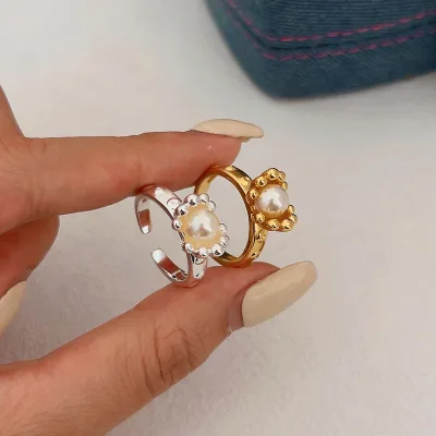 Textured Sphere Ball Beads Edged Round Pearl Ring Chunky Open Adjustable Rings Women Simple Elegant 925 Silver Sterling Jewelry
