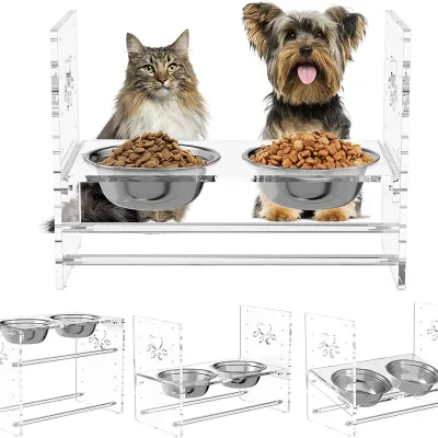 Transparent Acrylic Food Bowl Storage Rack, Pet cat and Dog Holder, Food Bowl Storage Rack, Adjustable Height Customization