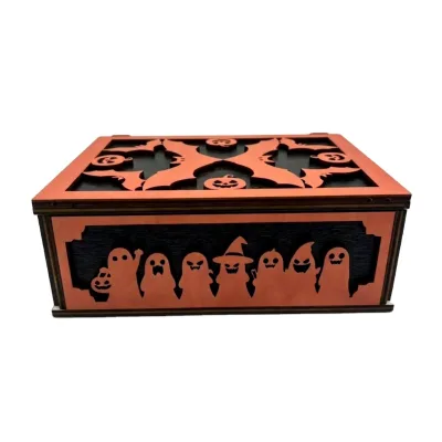 Cross-border Personalized DIY Halloween Laser-Cut Pumpkin 3D Rectangular Wooden Frame with a Lid Painting Gift Craft Storage Box