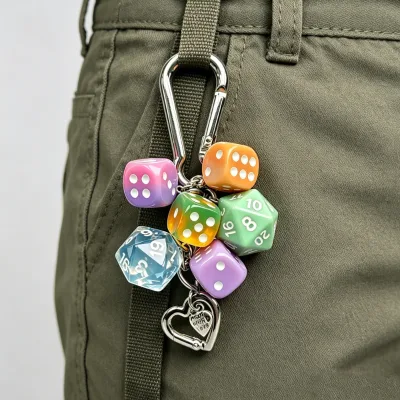 Creative Y2K Colorful Acrylic Dice Keychain Custom Diy Pendant Bag Charm Pants Hanging Ornament Fashion Accessory Gift