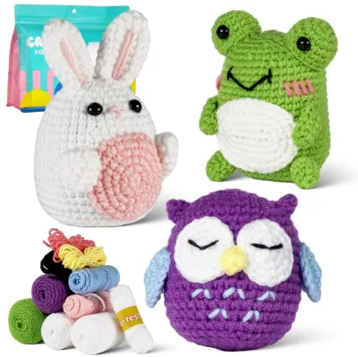 Customized Logo and Label DIY Crochet Kits for Beginners DIY Crochet Frog Set Handmade Bunny Kids Toys