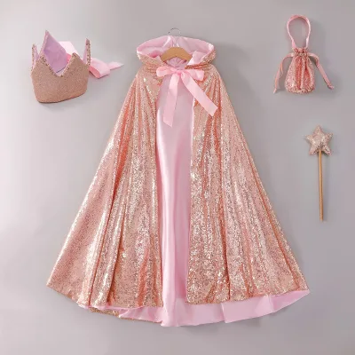 Multi Color Kids Halloween Cosplay Long Polyester Cloak Children Christmas Cape Princess Girl Sequined Capes