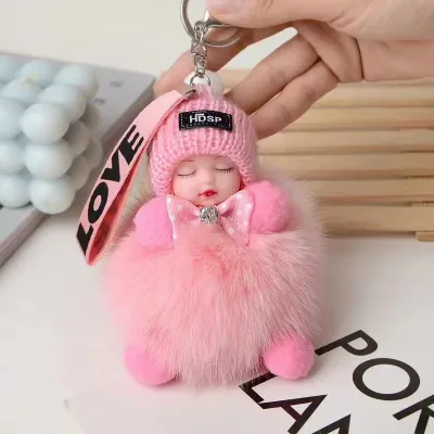 2026 NEW Sweet Girl Baby Plush Sleeping Doll Keychain Soft Faux Fur Anime Cartoon Design for Women