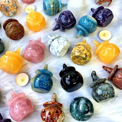 Natural Polished Crystal Pumpkin Carved Rock Quartz Halloween Crystals Healing Stones