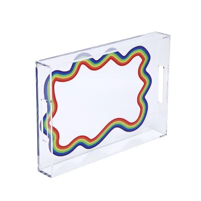 Factory Wholesale Custom Decorative Coffee Tea Acrylic Breakfast Food Tray Acrylic Serving Tray With Handles