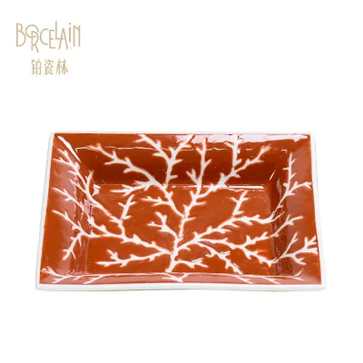 Chinese Style Red Ceramic Decorative Antique Porcelain Ashtray for Presents