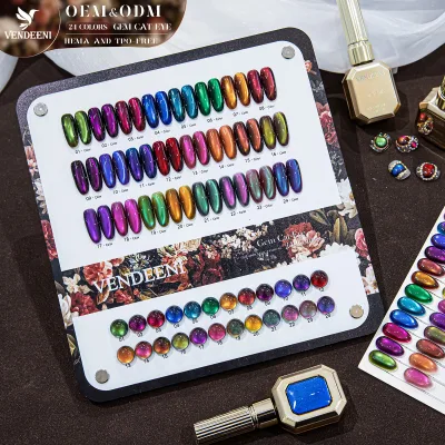 VENDEENI Factory New Arrival 24-Color Gemstone Cats Eye Kit Colorful Light-Reflective Magnetic Powder Gel Polish Set Wholesale