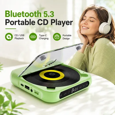 Portable CD Player 5.3 with CD CD-R CD-RW MP3 WMA USB Playback A-B Repeat Function