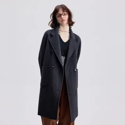 Winter Women's Cashmere Coat Double-sided Wool Goods Senior Custom Wholesale Double-breasted Water Ripple Popular Design