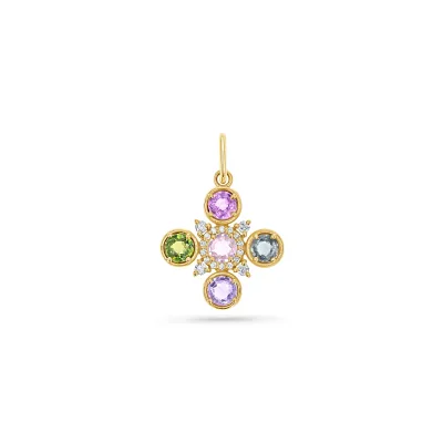New Arrival 925 Sterling Silver 14K Gold Plated Lab Sapphires and Diamonds Fleur Cross Pendant Necklace for Women Luxury Jewelry