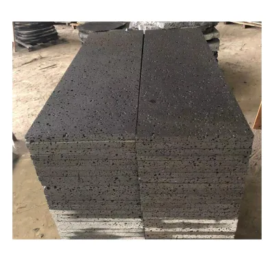 Customized Honed Finish Big Hole Type China Volcanic Black Basalt Lava Stone Slabs and Tiles