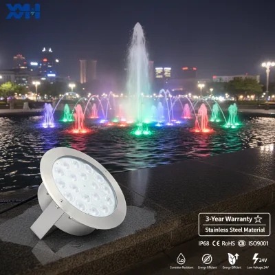 Stainless Steel High-Lumen Music Fountain IP68 LED Underwater Light Epistar Chip Adjustable Color Temp 2700-7000K-CRI>90 for