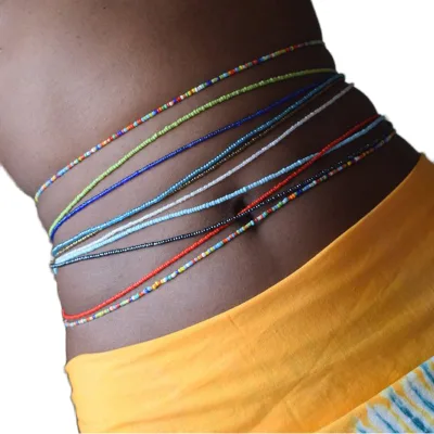 Women's Bohemian Summer Beach Body Chain Adjustable Colored Acrylic Belly Waist Beads for Parties Beachwear Bulk
