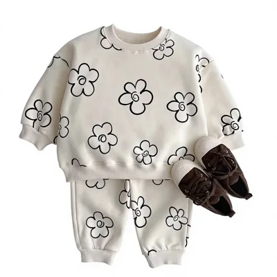 Ins Spring/autumn New Korean-style Cotton Childrens Clothing Baby Boy Girl Crew-neck All-over-print Long-sleeve Hoodie Paired