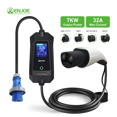 New 7kW 32 Amp Electric Car Charging Station Level 2 EVSE with IEC 62196-2 & SAE J1772 for Home Use