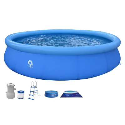 15 Feet Giant Deep Inflatable Above Ground Swimming Pools with Filter Pump and Ladder