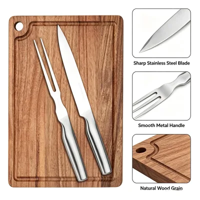 Stable Sharp Blade Sanding Surface Hollow Handle Stainless Steel 3-Piece Eco-Friendly Dishwasher Safe Chef Knife Steak Fork Set