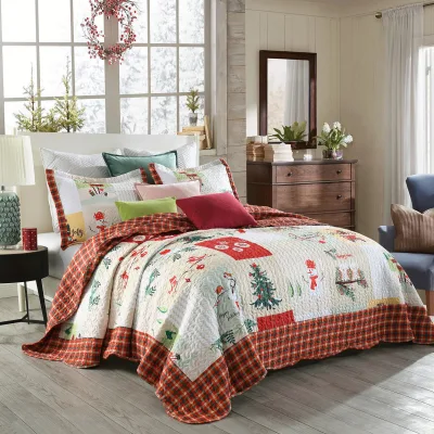 Factory High Quality Christmas Printed Quilting Microfiber Brushed Bedspread Bedding Cartoon Set Single