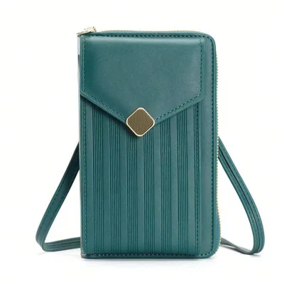 Fashionable Lightweight Shoulder Bag Vertical Wallet Metal Buckle Stripe Mobile Phone Crossbody Bag