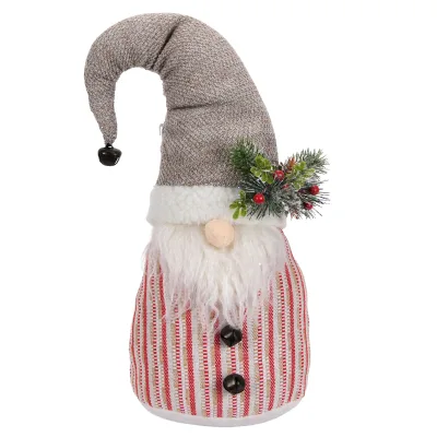 Grey Bent Hat Christmas Gnome Plush Nisse Doll with Jingle Bell Berry Pine Sprig for Farmhouse Shelf Decor Wholesale