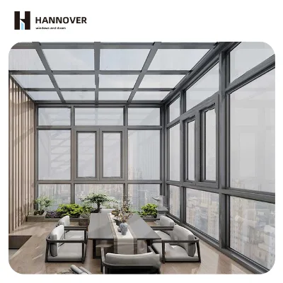 HANNOVER Customizable Aluminum Sunroom Safety Glass Energy Efficient Outdoor Patio Slant Roof Passive House Greenhouse