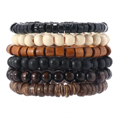 Wholesale Vintage Handmade Stretch Wooden Coconut Beads Bracelet Multi Stackable Adjustable Wooden Bracelet Men