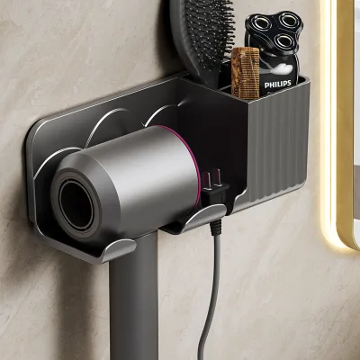 Plastic Wall Mounted Non-folding Multifunction Modern Simple Storage Rack Punch-free for Toilet Toothbrush Hair Dryer Cleaning