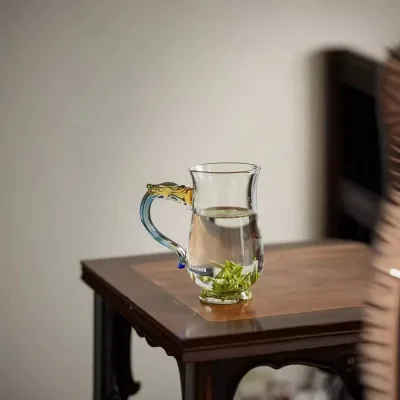 Peking University History High Borosilicate Glass Teacup Factory Wholesale Home Kung Fu Tea Set Creative Dragon Green Teacup