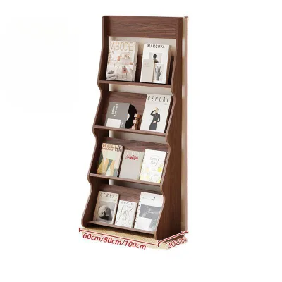 Floor-Standing Wood Newspaper Magazine Rack Rounded Corners-Multi-Functional Storage Display Shelf for Documents Books