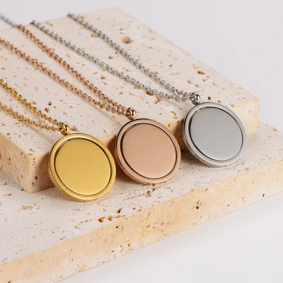 Customizable Spin Pendant Necklace Minimalist Polished Stainless Steel Circle Locket for Engraving Unique Christmas Gift
