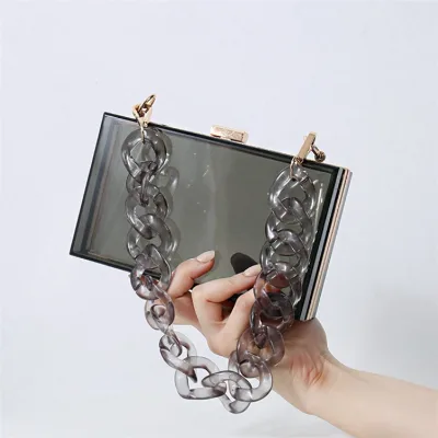 Fashion Beaded Clear Square Acrylic Box Clutch Bag Women Chain Evening Party Bag