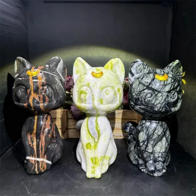 Wholesale Price Xiuyan Jade Cat Natural Healing Crystal Stone Big Size Cat for Decor
