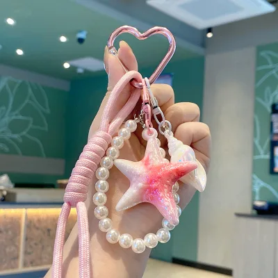 HECION Ocean Acrylic Starfish Shell Keychain Bag Charm Phone Strap Backpack Pendant Fashion Gift for Women Girls