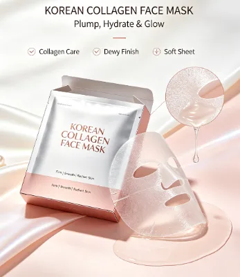 Customized Facial Mask OEM Korean Collagen Sheet Mask Organic Hydrating Firming Brightening Soothing 24H Moisturizing Face Mask