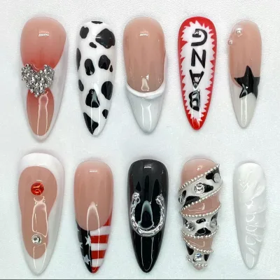 High Quality Reusable Factory Wholesale. Artificial Nails Handmade, Almond Nail Shape, Brightly Colored Hand-painted Style