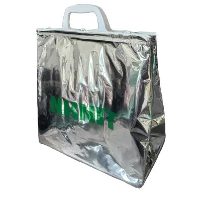 Manufacture Wholesale Silver Coated Thermal Bag Cake Picnic Delivery Cooler Bag Reusable Custom Logo with Plastic Handle