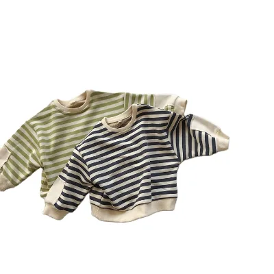 Children's Clothing 2023 Spring Autumn New Kids Striped Sweater Terry Pullovers Boys Girls Bat Sleeve Shirts Western Sweatshirts