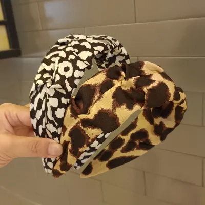 Women Trendy Elegant Hair Accessories Elastic Wide Ruffled Leopard Headbands for Decoration
