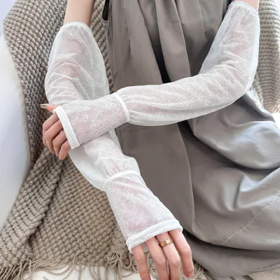2025 New Summer Sun Protection Sports Garden Cycling Travel Beach Women Cooling Ice Mesh Lace Floral Hand Arm Cover Long Sleeves