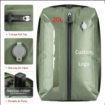 Custom Logo Nylon TPU Waterproof Airtight Storage Bag Vacuum Compression Space Saver Pouch for Outdoor Travel Clothes Camping