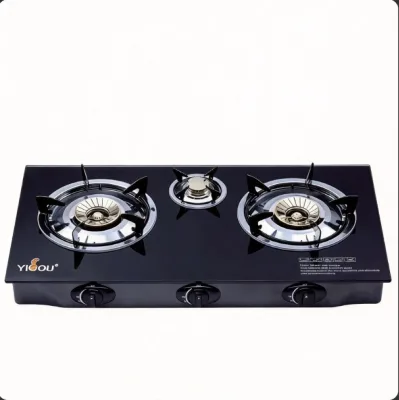 Household Triple Burner Gas Cooker, High Fire Saving Gas Design, Cast Iron Burner Grates, Countertop Gas Stove