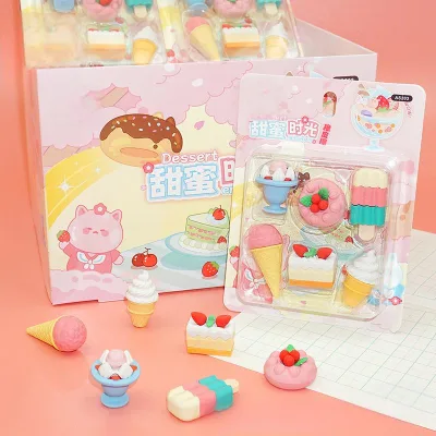 Creative New 3D Cute Donut Burger Shape TPR Rubber Erasers Dessert-Themed Elementary School Christmas Gifts Prizes Custom Logo