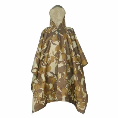 Hooded Camouflage Rain Poncho Waterproof Lightweight Polyester PVC Raincoat for Hiking Camping Emergency Rain Resistant Poncho