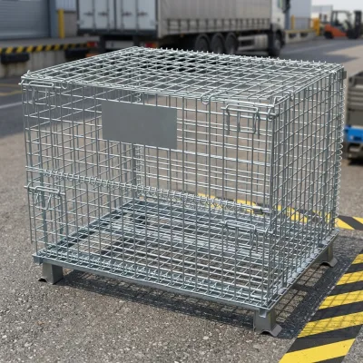 Mobile Galvanized Steel Wire Storage Cage Container With Swivel Fixed Casters Spring U-Latch Open Top for Warehouse Stock