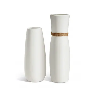 Large Ceramic Vases White Ceramic Vases With Differing Unique Rope Design for Home Decor  Set of 2