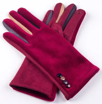 Wholesale Woman Winter Fashion Faux Suede Glove With Contrast Color Buttons