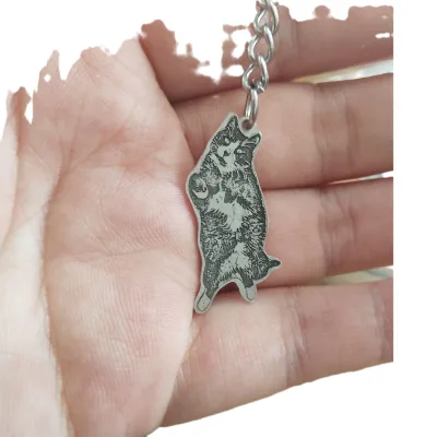 Custom Stainless Steel Personalized Pet Cat Dog Necklace Memorial Picture Jewelry Custom Photo Engraved Necklace Keyring