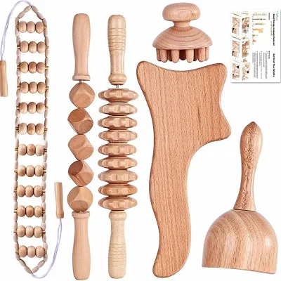 Logo Custom Manufacturer 6pcs Wood Massage Tools, Wooden Massager for Body Shaping Massage, Wood Massage Tools